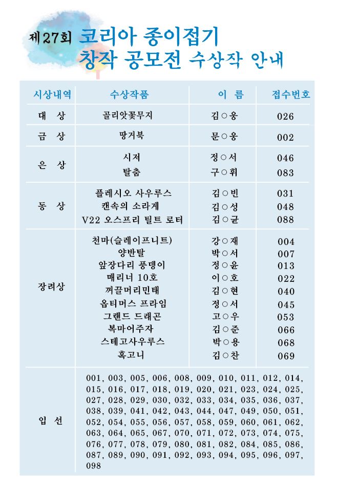 제27회 코리아종이접기창작공모전 수상작안내.JPG